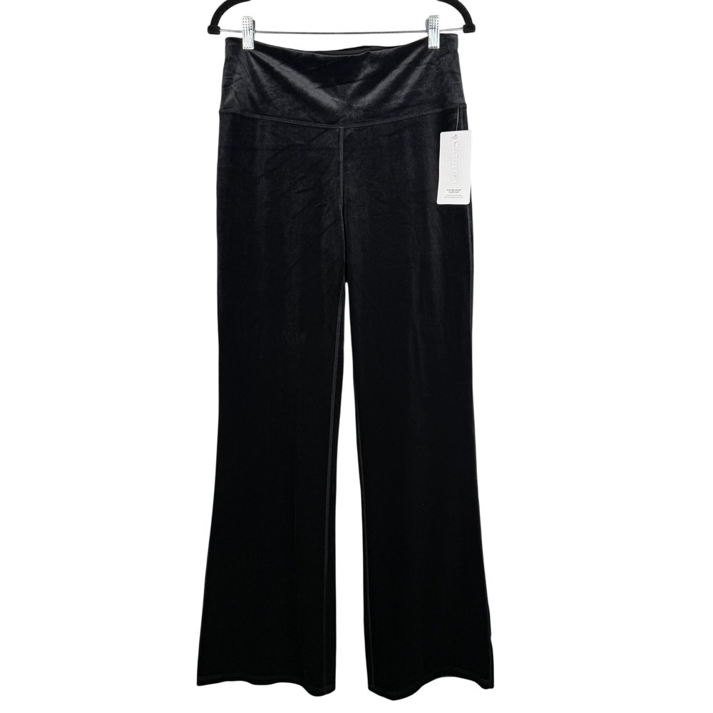 Athleta Womens Large Tall Elation Velvet Flare Pant Black High Rise Yoga NWT